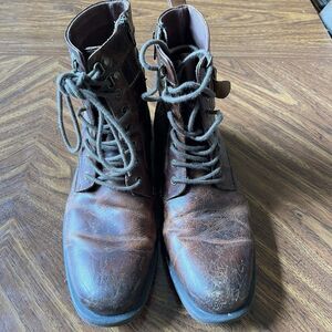Aston Grey Rockcastle Mens Whiskey Brown Distressed Leather Buckle Boots Sz 10